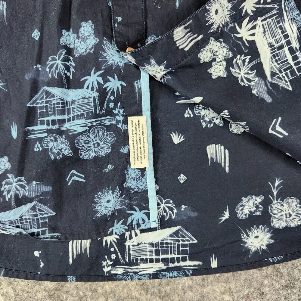 7 Diamonds Shirt Mens XL Blue Lake House Floral All Over Print Palms‎ La Villa